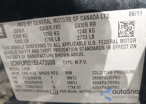 2011 Chevrolet Equinox 2Lt z USA, uszkodzony, nr VIN 2CNFLPE51B6473930